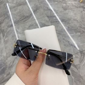 Vintage Fashion 2021 New Sunglasses Rimless Frameless Rectangle Shades Gradient UV400 Summer Traveling Sun Glasses for Women (Lenses Color: blue)