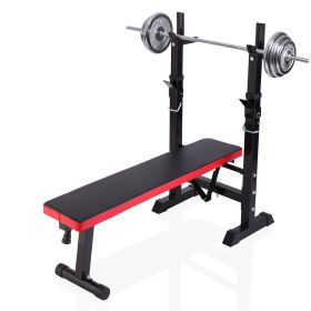 Adjustable Folding Multifunctional Workout Station Adjustable Workout Bench with Squat Rack - balck red XH (Color: BLACK AND RED)