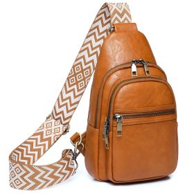 Sling Bag for Women Crossbody Purses Trendy PU Leather Small Sling Backpack Chest Bag for Women (Color: Brown)